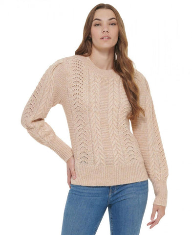 Calvin Klein Pointelle Mixed Stitch Sweater M2XSB716 Blush Combo Brown Pink L