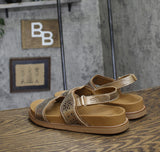 Earth Womens Strappy Ferne Casual Flat Sandals ETFERNE Gold Leather 9M