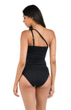 La Blanca Island Goddess One-Shoulder Keyhole Tankini Swim Top Black 20W