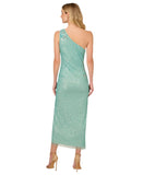 Adrianna Papell One Shoulder Side Slit Dress Gown Aqua Luster Blue 14