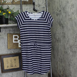 Jamie & Layla Striped Drawstring Short Sleeve Pocket Dress BCQD895 Navy Blue PM