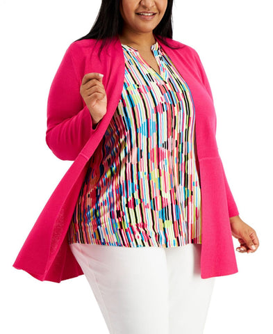Anne Klein Womens Plus Size Monterey Open-Front Cardigan 10830042 Pink Pansy 0X