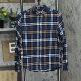 Primark Mens Regular Fit Cotton Button Up Flannel Shirt Blue Orange Plaid XS