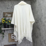 INC International Concepts Fringe Faux Fur Collar Topper Poncho Ivory Off White