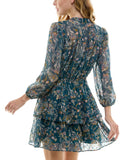 City Studios Juniors Tiered Chiffon Fit & Flare Dress Teal Blue / Rust XL