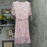 Tommy Hilfiger Sleeve Surplice Midi Dress Ivory Off White / Grenadine Red 12
