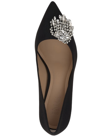 INC International Concepts Saija Pumps Embellished Heels Black Microsuede 8M