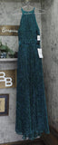 Betsy & Adam Knit Halter Neck Sleeveless Floor Length Dress Jade Green 6