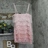 Aqua X Salvatore Rizza Womens Tiered Ombre Fringe Lined Mini Dress Pink S