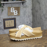 Bearpaw Criss Cross Raffia Crochet Embroidered Sandals Natural Tan Brown 8M
