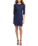Kensie Womens Half Sleeve Lace Sheath Dress KDLN0805 Navy Blue 8