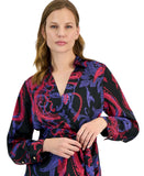 Tahari ASL Womens Printed Tie Front Faux-Wrap Dress DEM643-T4 Black Cobalt 8