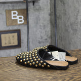 A New Day Womens Channing Studded Slip On Mule Flats Jet Black / Gold 6.5M