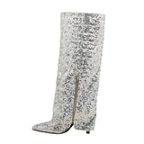 A New Day Womens Abba Sequin Foldover Tall Boots 91636693 Silver Gray 7.5M