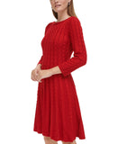Jessica Howard Womens Cable-Knit Fit Flare Sweater Dress JH3M4915 Flare Red XL