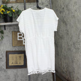 Miken Clothing Co Miken Juniors Crochet Tassel-Trimmed Kimono Cover Up White XL