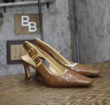 Michael Michael Kors Crocodile Print Darrington Sling Pumps Chestnut Brown 10M