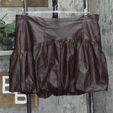 Future Collective Faux Leather Side Zip Bubble Mini A-Line Skirt Dark Brown XL