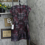 Vince Camuto Womens Jacquard Fit Flare Puff Sleeve Dress VC4M5667 Wine Red 8
