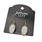 Jasmine Lane Oval Textured Stone Dangle Drop Earrings Gold / Silver Gray 1.75"