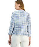 Kasper Tweed 3/4-Sleeve Open-Front Blazer Jacket California Sky Blue Multi 8