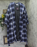 Ava & Viv Plaid Shawl Collar Button Down Heavy Winter Belted Coat Plaid Blue 2X