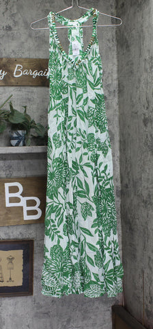 Poupette St. Barth Sari Gauze Long Dress Cover Up White Green Macro Stelis M