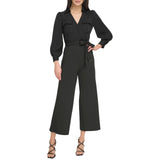 DKNY Belted Collared Tie Waist Jumpsuit DD3K284A Black 6