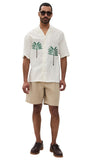 Officine Generale Palm Tree Camp Cuban Embroidered Shirt Ecru Off White S