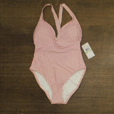 Michael Michael Kors Voyage Stripe V-Neck One Piece Swimsuit Rosewater Pink 8