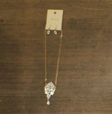 Michelle Sunburst Pendant Teardrop Earring Necklace Set Gold / White 17" + 2"