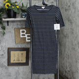 Lularoe Womens Half  Sleeve Knit Shirt Dress Black / Gray Stripe 2XS