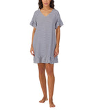 Cuddl Duds Womens Printed Short-Sleeve Sleep Tunic Gown Navy Stripe Multi S
