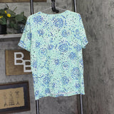 Karen Scott Printed Scoop Neck Short Sleeve Knit Top Aqua Ice Blue Green XL