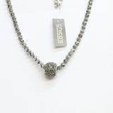 Chico's Beaded Opera Long Necklace with Pave Focal Bead Gray 32" + 5"