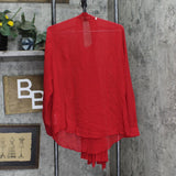 Dennis by Dennis Basso Long Sleeve Semi Sheer Blouse Pleated Front Ties Red 12