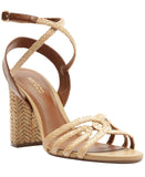 Arezzo Aria High Block Heel Strappy Sandals Natural Brown 9B