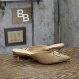 A New Day Womens Faux Suede Slip On Mules Heels Brown 6.5M