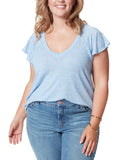 Jessica Simpson Womens Trendy Plus Size Gracie Cotton Flutter Sleeve Top Blue 2X