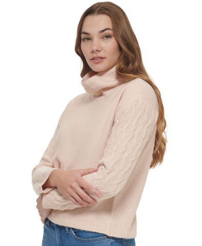 Calvin Klein Women's Cable Knit Sleeve Sweater M2XSJ728 Blush Pink XL