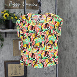 Nine West Womens Woven Short Sleeve Blouse Shirt Top Green Multicolor S