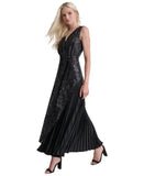 DKNY Womens Sequinned Pleated Tie-Waist Evening Gown ED4GZ398 Black 16