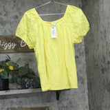 Style & Co. Petite Cotton Off-Shoulder Puff Sleeve Top Sunbeam Yellow PL
