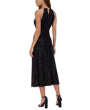 Kensie Womens Sequined Midi Dress Cold Shoulder Gown KDTP3129 Black 12