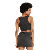 Wild Fable Womens Cropped Denim Vest 89452627 Black Wash M