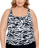 Swim Solutions Plus Size Blouson Underwire Tankini Swim Top Black / White 20W