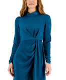 Taylor Women's Mock Neck Side-Draped Long-Sleeve Dress 3127M Blue 16