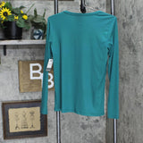 Nine West Women's Long Sleeve Crewneck Top WW13K002RS6 Night Tide Blue Green M