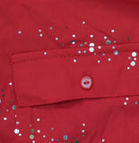 Ny Collection Roll Tab Sleeve Button Down Metallic Foil Blouse Top Glowdot Red L