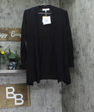 Kasper Womens Open Front Knit Ribbed Asymmetric Hem Cardigan Sweater Black S